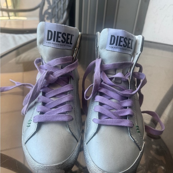 Diesel Women's Gray and Purple High-Top Sneakers - Picture 4 of 5